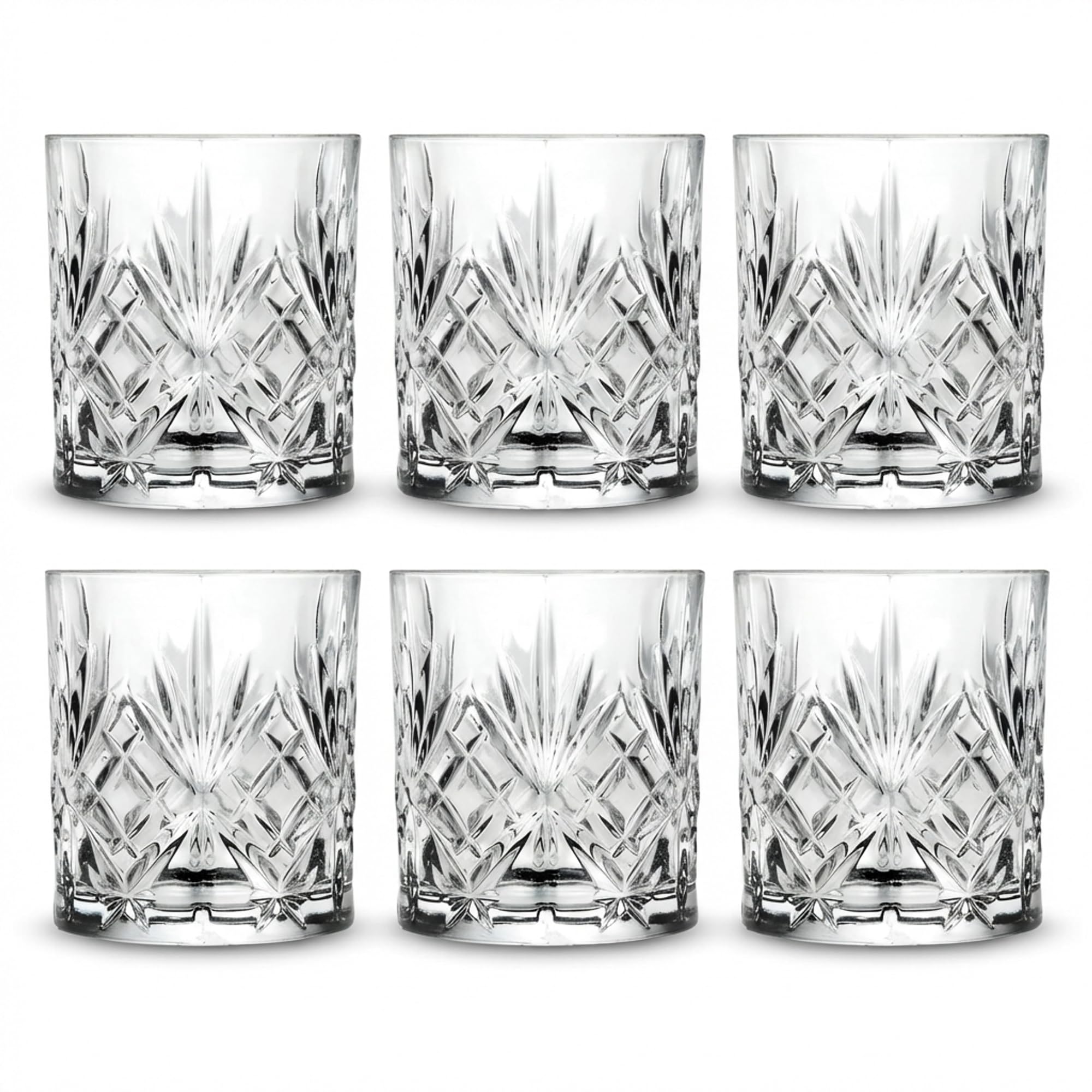 Der-Porzellan-Laden by RCR Melodia Double Old Fashioned Tumbler 340ml, 6er Set, Whisky Gläser aus Kristallglas, Facettenschliff, spülmaschinengeeignet, Made in Italy