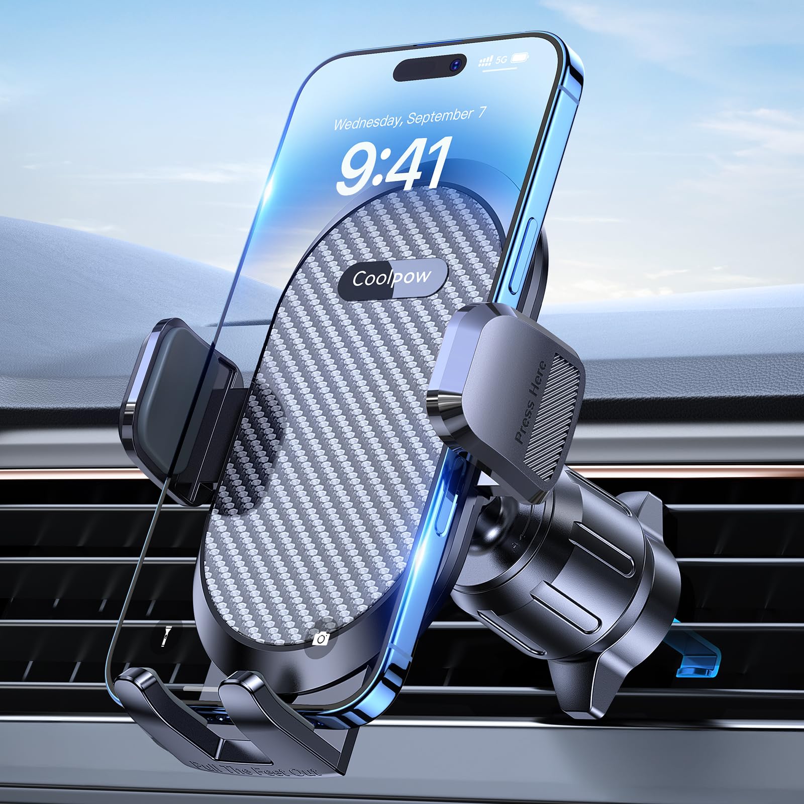 Coolpow Phone Holders for Your Car Vent Phone Mount for Car Smallest Wider Clamp Metal Hook Air Vent
