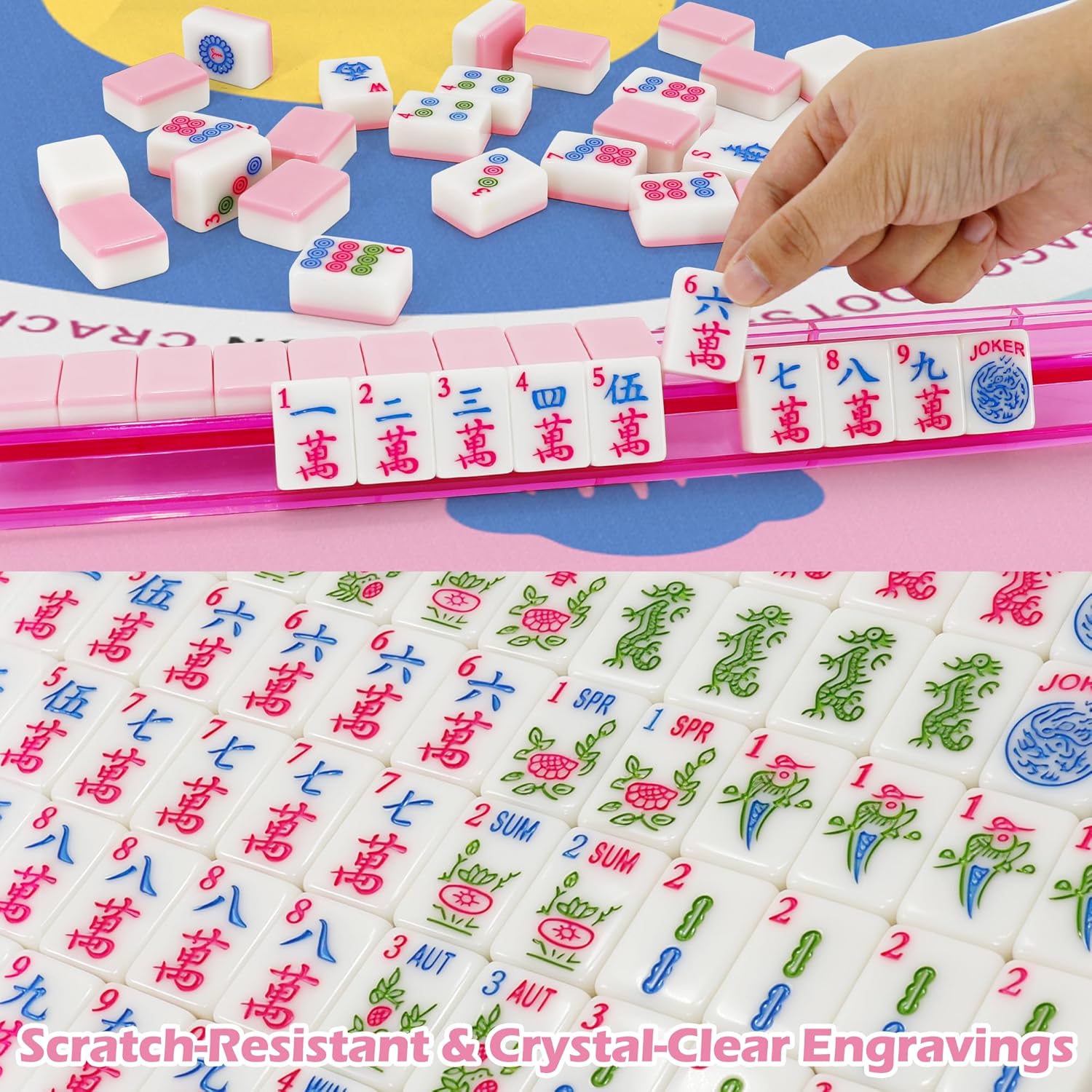 Jolitac American Mahjong Game Set, 166 Premium Tiles, 1.2-inch Mahjong Tile Set with Sturdy Carrying Bag, Thickened Mah-Jongg Tiles Bag Portable Travel Complete Mahjong Set