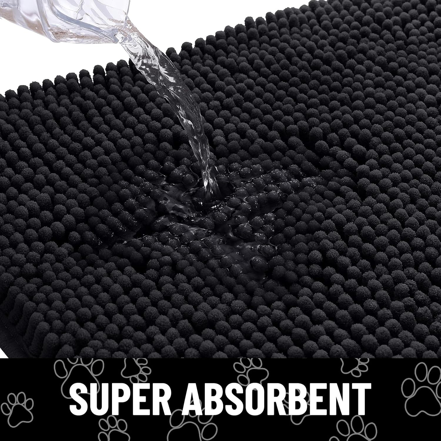 Smiry Dog Door Mat for Muddy Paws, Absorbent Dirt Trapper Non Slip Quick Dry Washable Chenille Mat for Mud Dogs, Entry Rug for Indoor and Outdoor (54x32 Inches, Black and White)