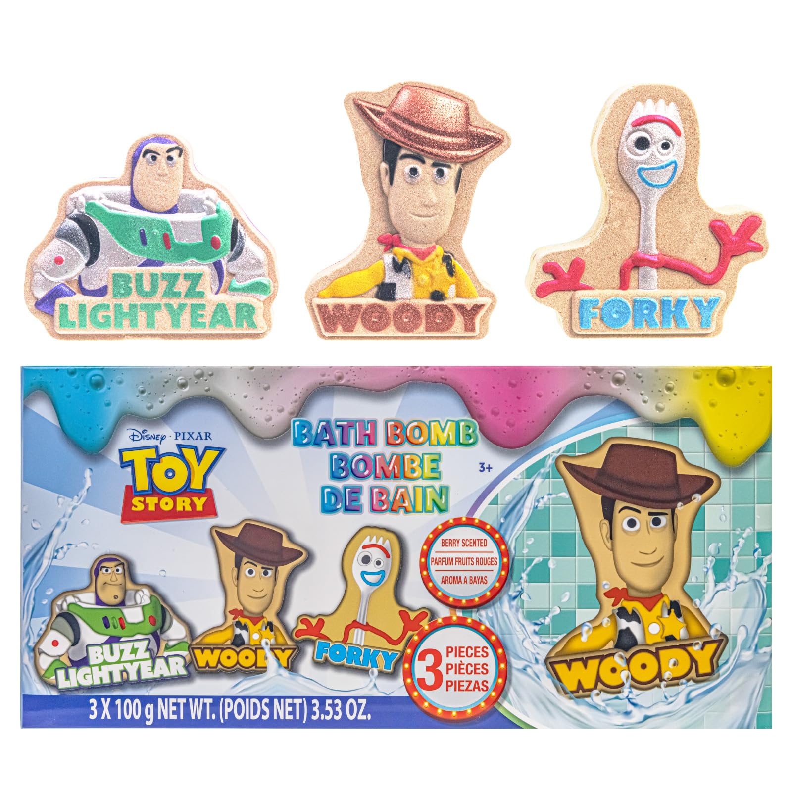 Toy Story Bath Bomb Set, 3-Piece Character Shaped, Berry Scented