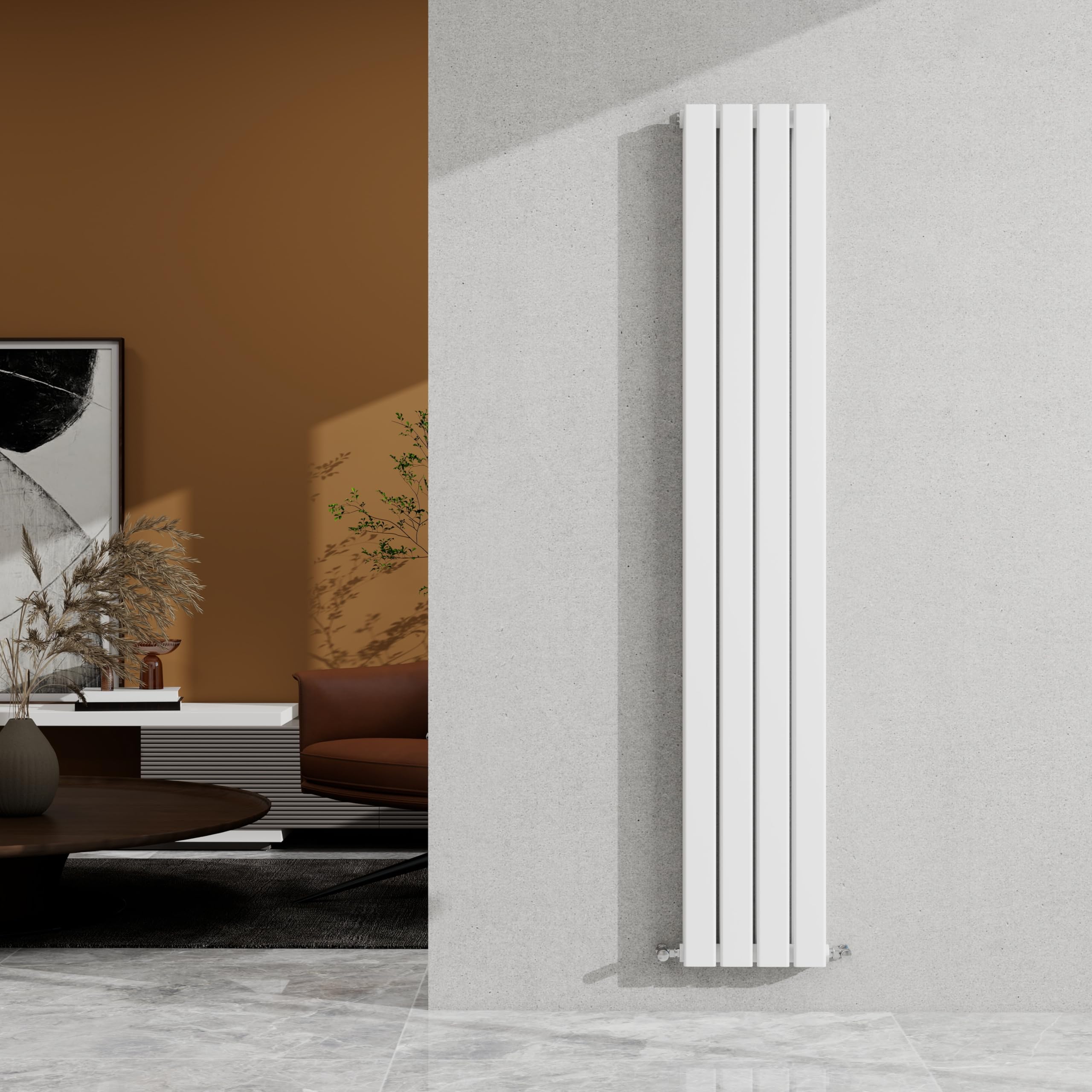 Sky Bathroom White 1600×272Mm Vertical Designer Radiator Double Panel Modern Central Heating Flat Panel Rad 3051 Btu