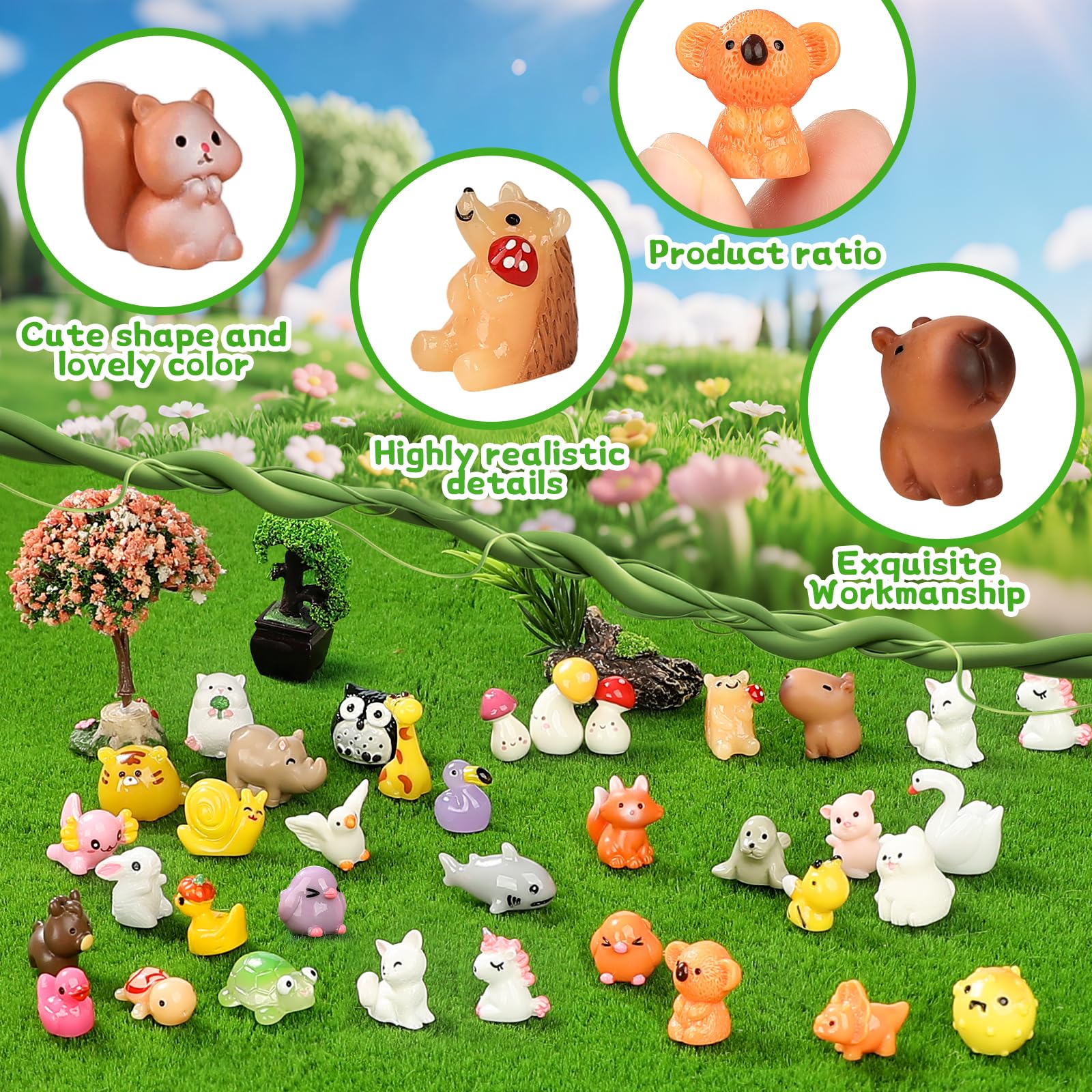 pupuluck 100pcs Mini Resin Animals 82 Styles Miniature Animal Figurines Bulk Tiny Resin Animals for Micro Fairy Garden Decor Landscape Accessories and Aquarium Decor - Image 3