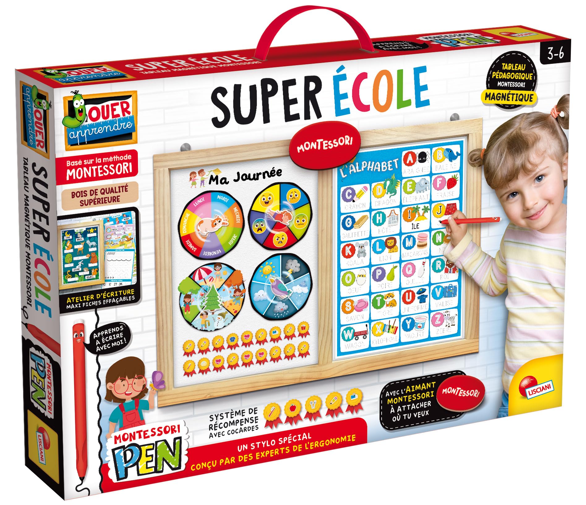 Lisciani Montessori Pen Super School Magnetic Board for Children from 3 Years and Above – Maxi Format – Ergonomic Pen – Fun Learning – Encourages Exploration – Made in Italy