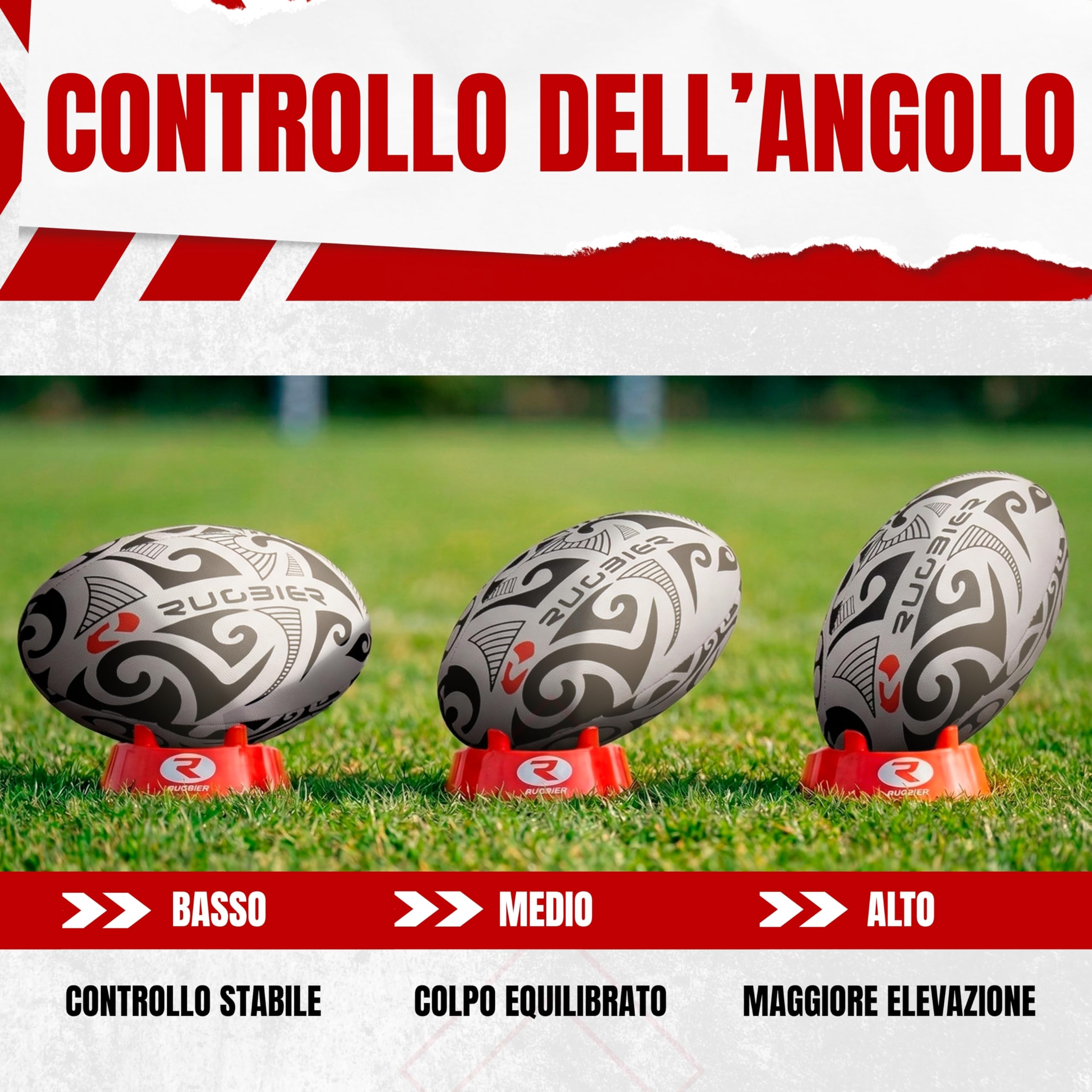 Tee da Rugby Professionale Standard Rosso – Supporto per Calci e Allenamento