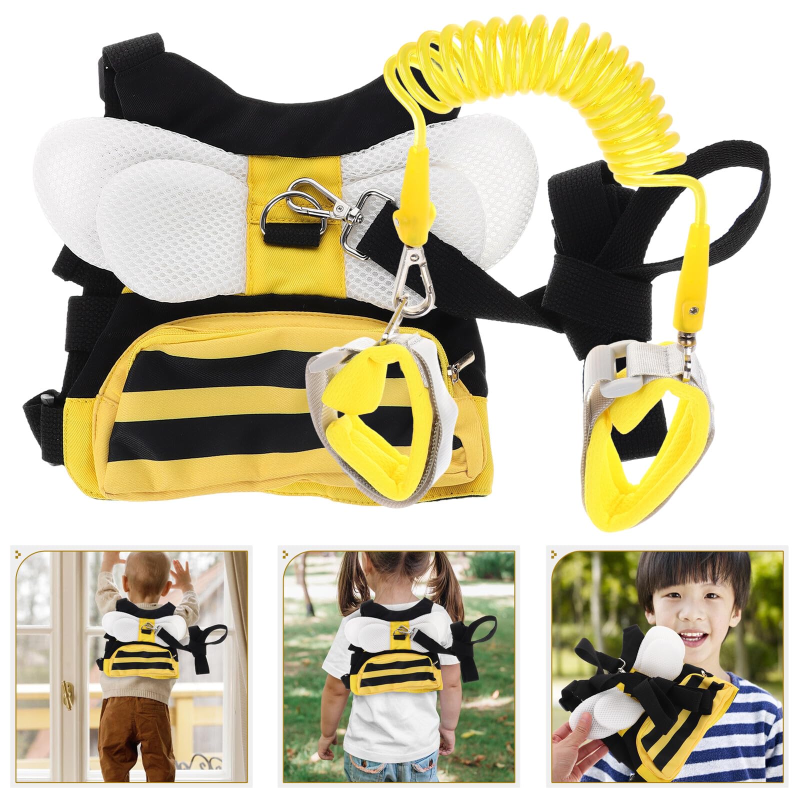 Porte-Épaule Garçon Fille Anti-perte avec Harnais Réglable et Laisse de Sécurité pour Promenade Extérieure Design Abeille Ludique Confortable et Polyvalent
