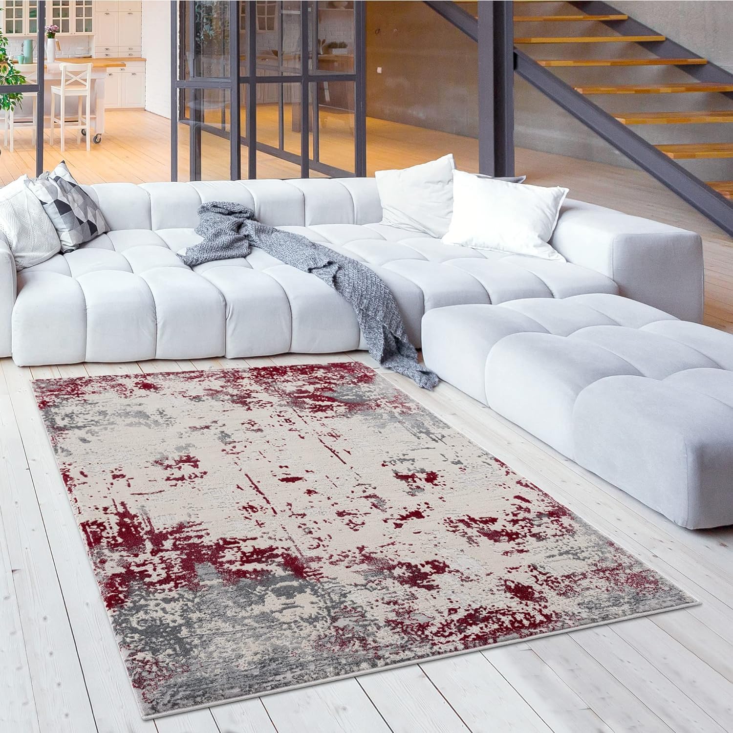 RUG BRANCH Vogue Contemporary Abstract Red Grey Indoor Area