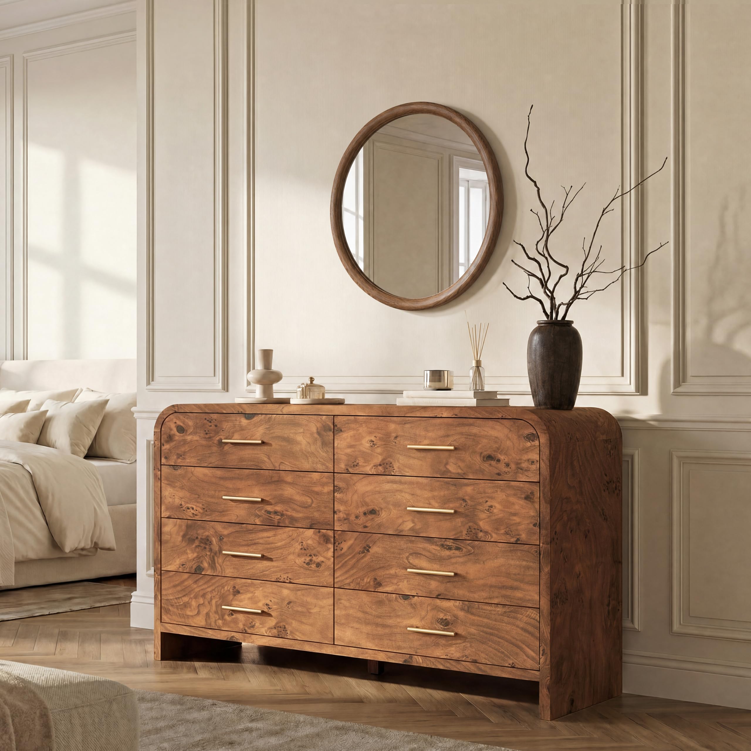 EliteSet Curved 8 Drawer Dresser Dark Burl