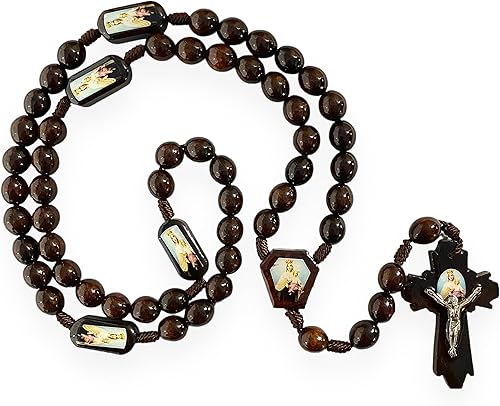 Nuestra Señora del Monte Carmelo Madera Cuentas Rosario Hecho a Mano Collar Rosario Madera Virgen del Carmen, Marrón, Madera, No es una piedra