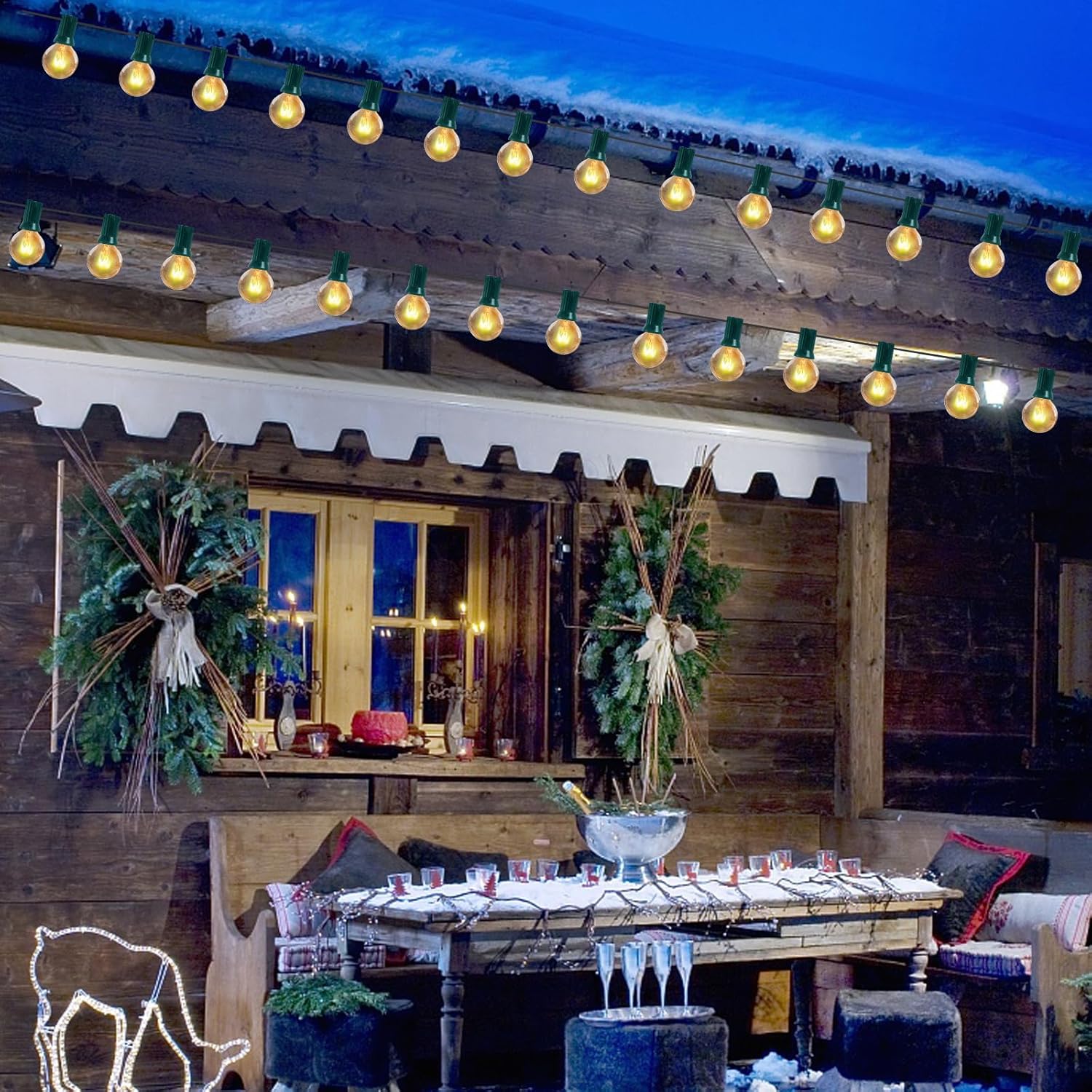 25Ft G40 Outdoor String Lights, Golbe Patio Light with 27 G40 Clear Incandescent Bulbs(2 spare), Hanging Waterproof Connectable Christmas String Lights for Indoor Outdoor Garden Camping Backyard Porch