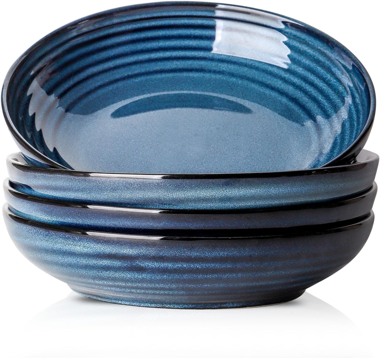 NUTRIUPS 16 Oz Pasta Bowls Set Of 6, 8'' Small Pasta Bowls, Ceramic Shallow Pasta Plates, Serving Bowls For Kitchen Microwave & Dishwasher Safe(Blue