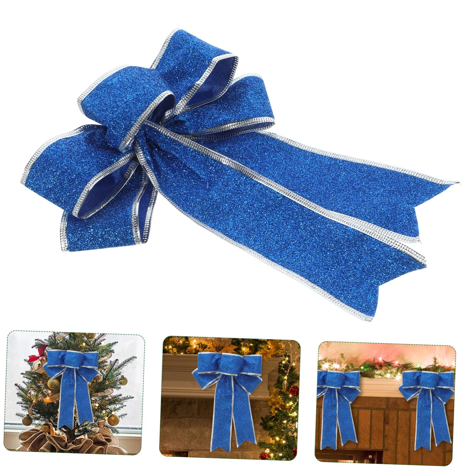 5 Piezas Lazos de Tela Brillantes para Navidad de Unidades Azul Decoración para Árbol Regalos y Ambiente