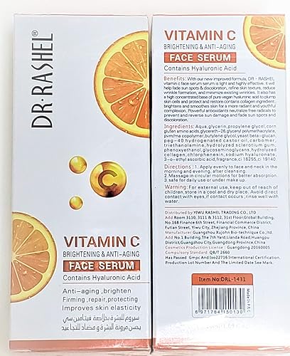 Miniatura 8 de Dr Rashel Suero facial de vitamina C, ácido hialurónico, reafirmante y antienvejecimiento (paquete de 2) + 1 par de máscaras de cristal de colágeno