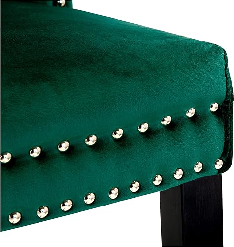 Miniatura 7 de WO Juego de 2 sillas de comedor sin brazos tapizadas de tela de terciopelo con ribete clavado y patas de madera maciza para muebles de cocina del