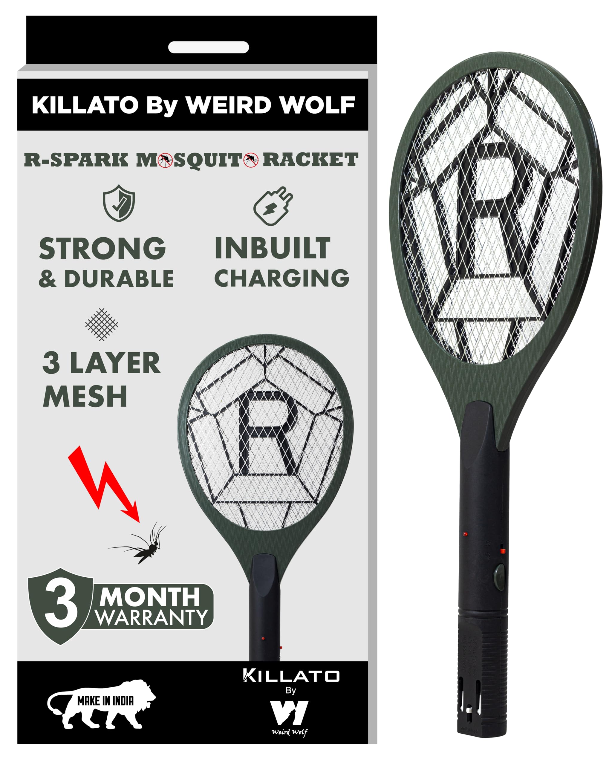 Killato Heavy Duty Mosquito Racket Bat | Rechargeable Electric Fly ...