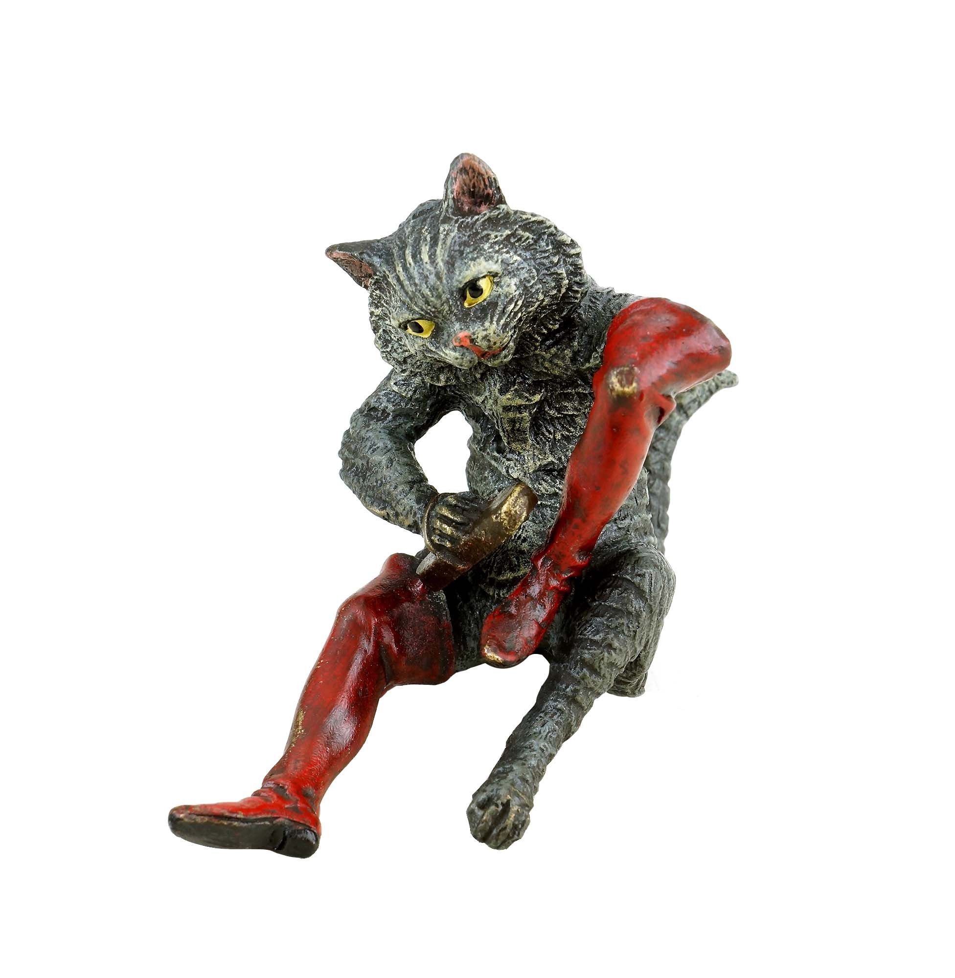 Kunst & Ambiente - Wiener Bronze Katze - Der Gestiefelte Kater - gestempelt - handbemalte Miniatur Statuen - Skulpturen online kaufen - Dekorative Figur - Wohndeko für Innen