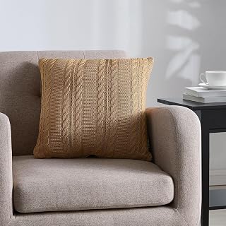 VCNY Home Cable Knit Decorative Throw Pillow, 18” x 18” – Soft Cotton Accent Pillow for Bed, Sofa, or Couch, Taupe