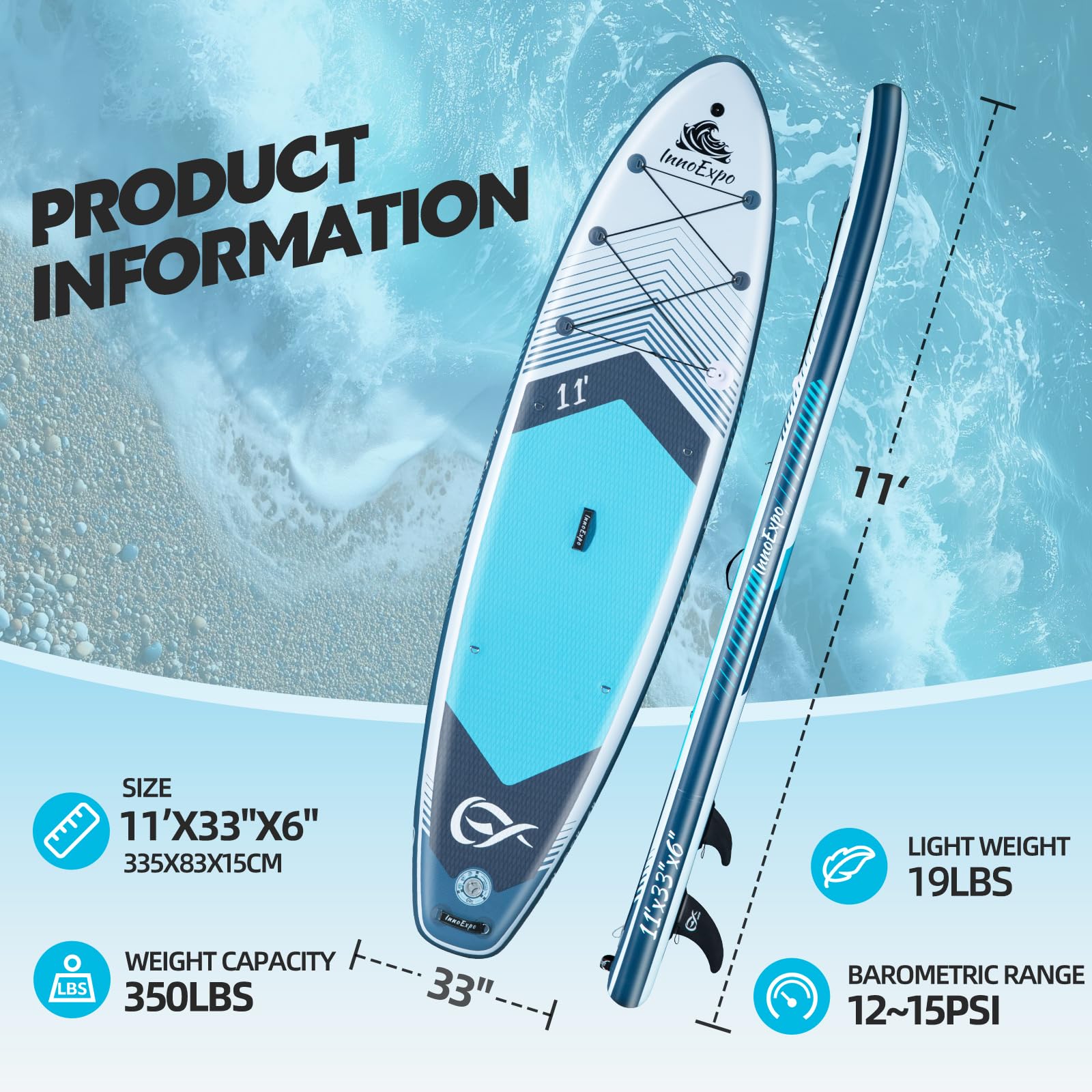 InnoExpo Tablas de remo inflables con accesorios de primera calidad, diseño de tabla de remo SUP ancha y estable, cubierta antideslizante y cómoda para jóvenes y adultos