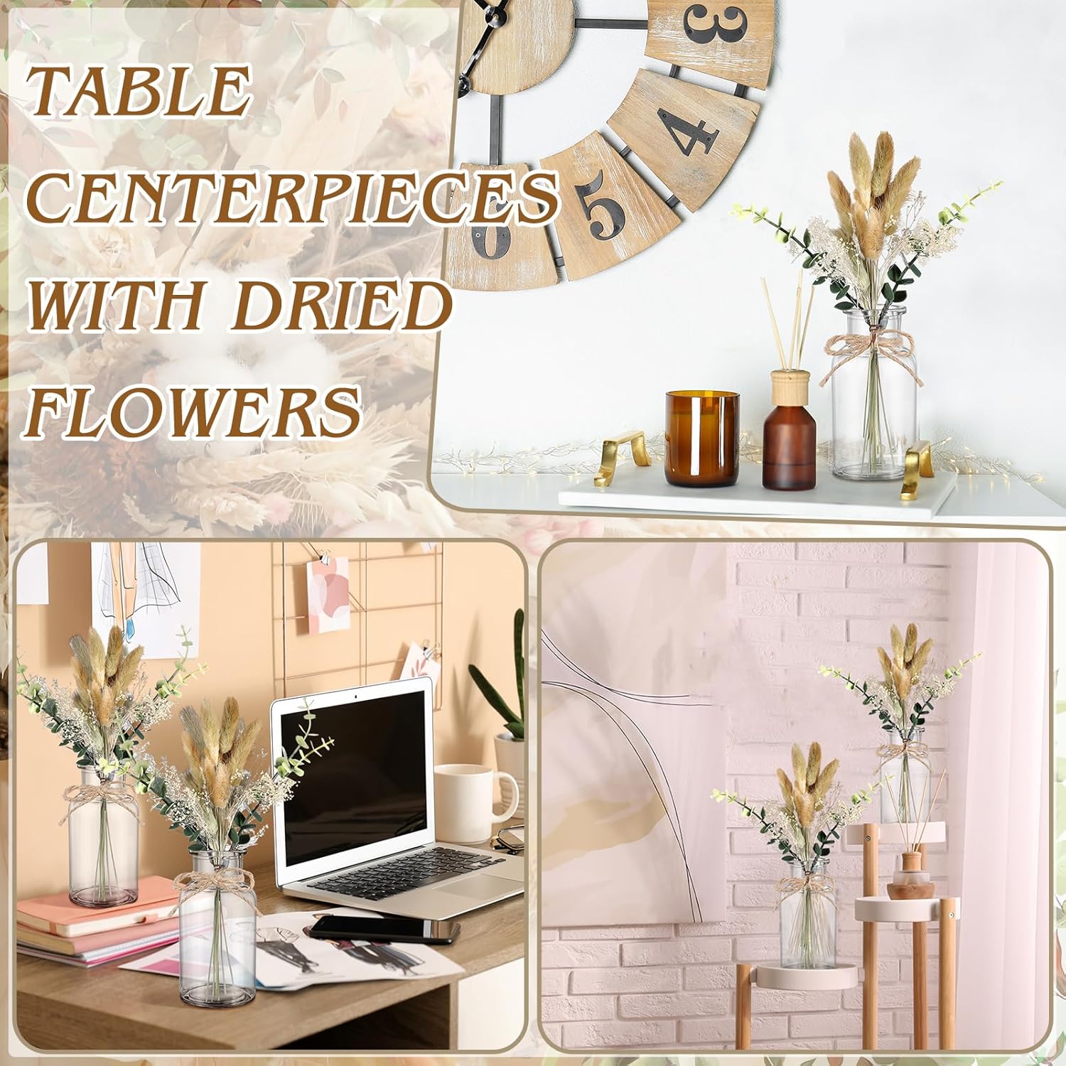 Janinka 10 Sets Mason Jar Table Centerpieces for Dining Room Boho Mason Jars for Centerpiece Vintage Glass Vase with Eucalyptus Leaves Dried Sage for Xmas Wedding Engagement Party - Image 6