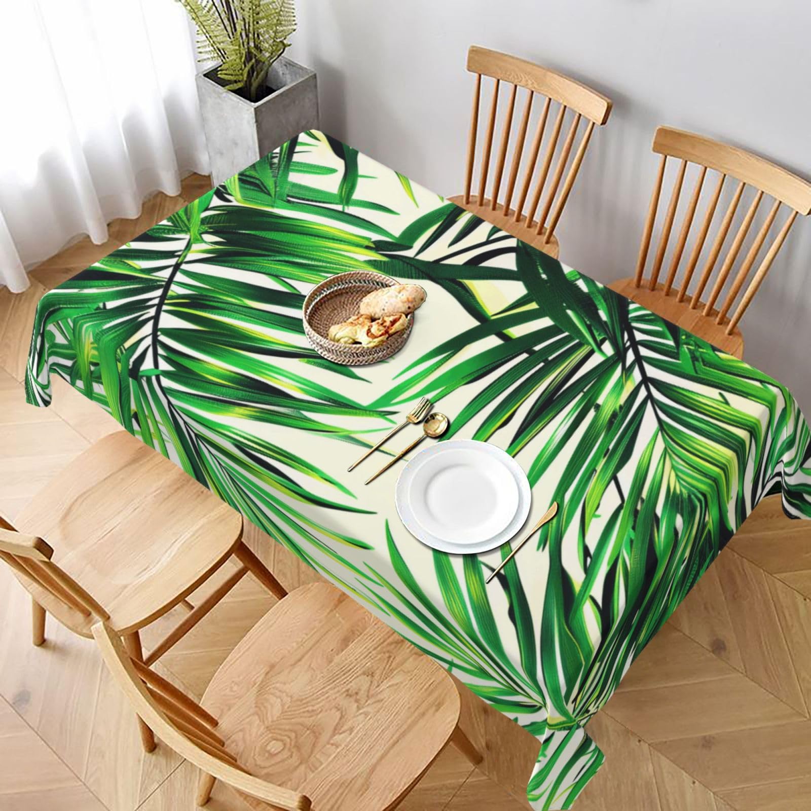 WPKJU Palm Tree Green Leaves Printed Tablecloth 60x90 in Water Resistant Table Cover Washable Rectangle Table Cloth for Dining Tables