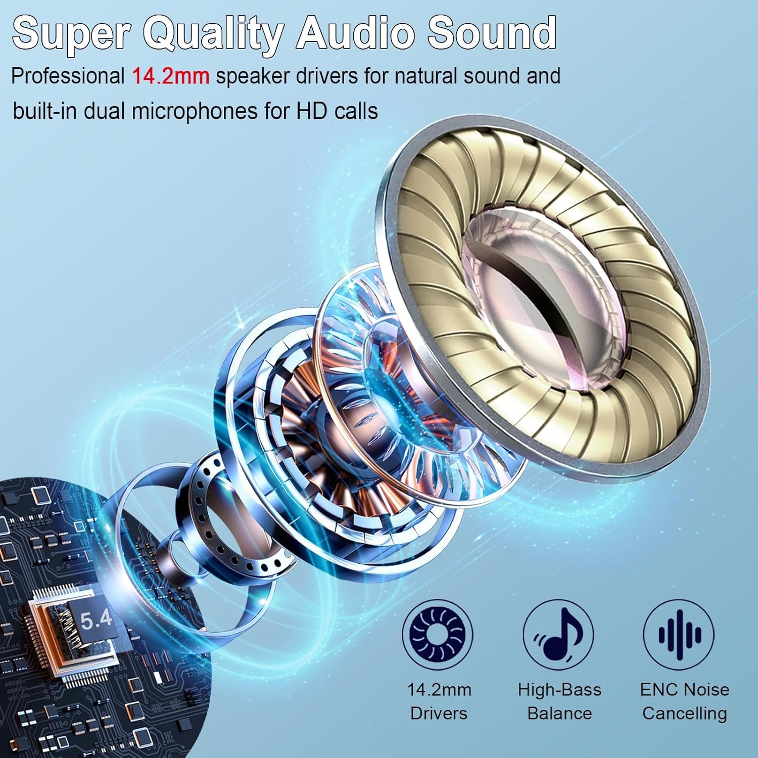 Wireless Earbuds, Bluetooth Headphones 5.4 with ENC Noise Cancelling Mics, 30H Bluetooth Ear buds 3D Bass with LED Display Charging Case, IP7 Waterproof Wireless Earphones for Android, iOS, Green