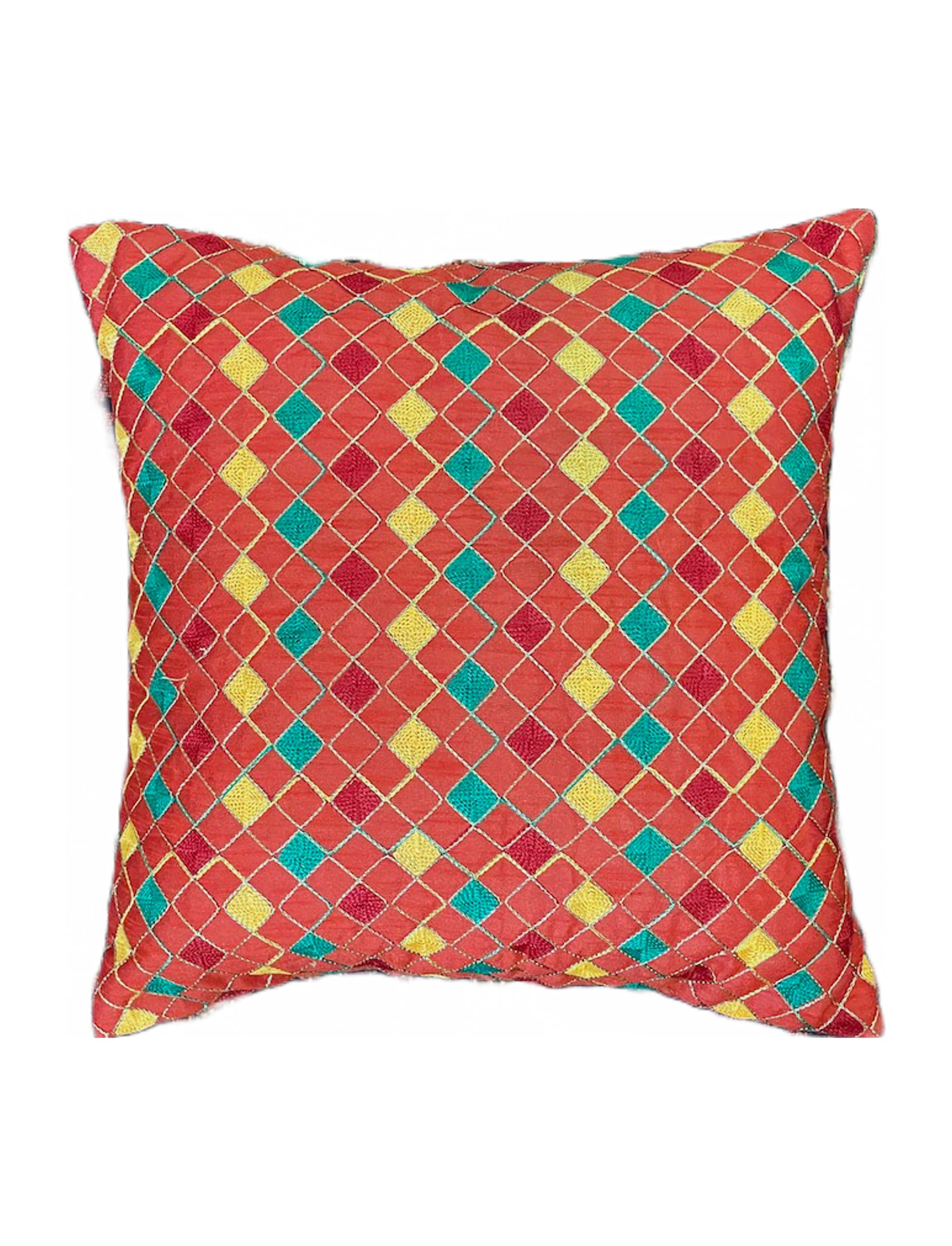 Kasturi Opulence Orange Raw Silk Cushion Covers (Pack of Two) (18 x 18)