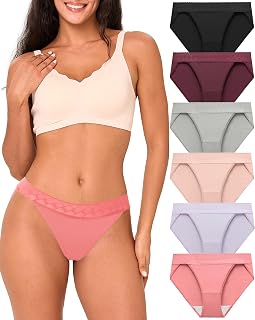 Women's Bikini High Cut Lace Underwear for Women Breathable Moisture-Wicking Ladies Panties, 6-Pack