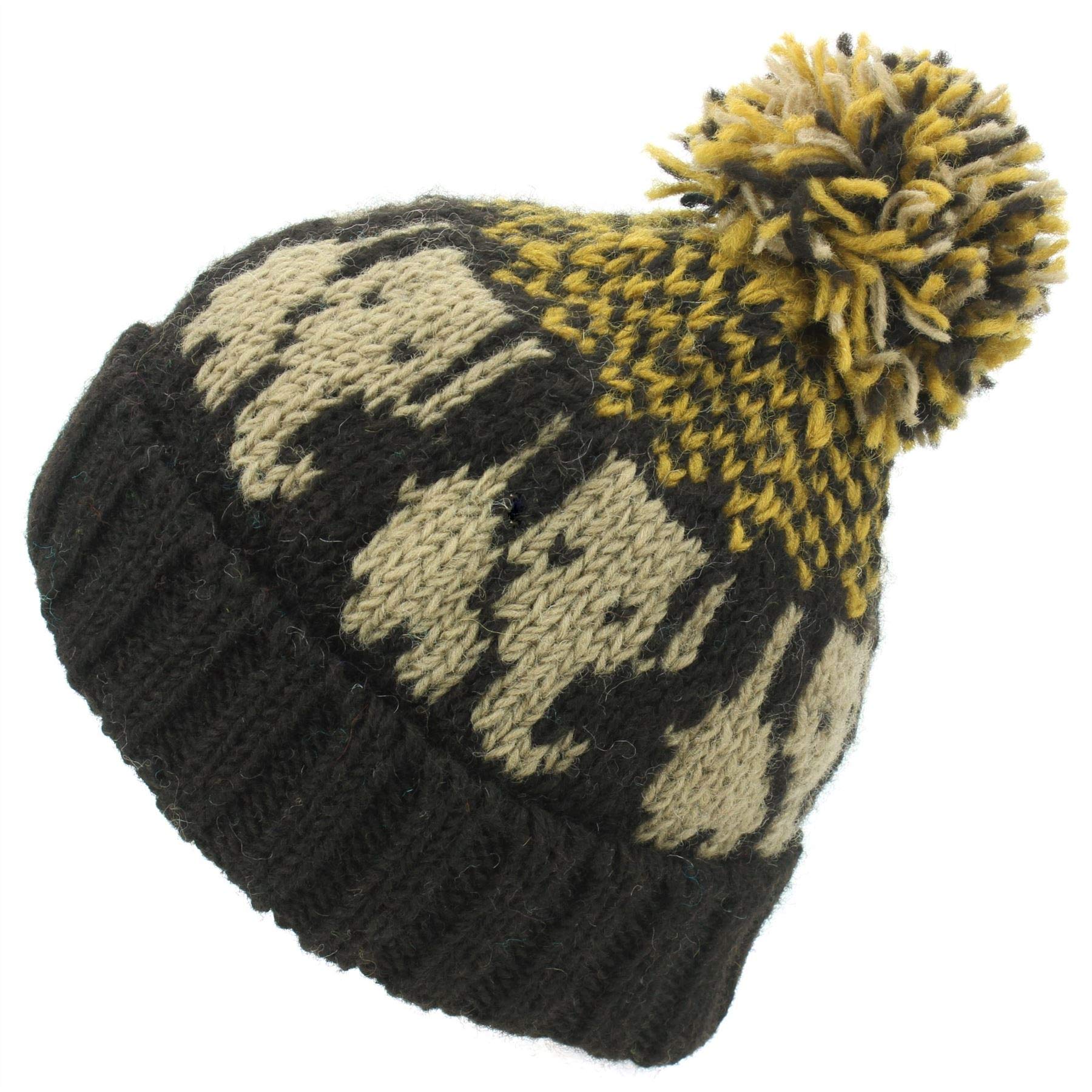 LOUDelephant Wool Knit Bobble Beanie Hat - Elephant - Brown Gold