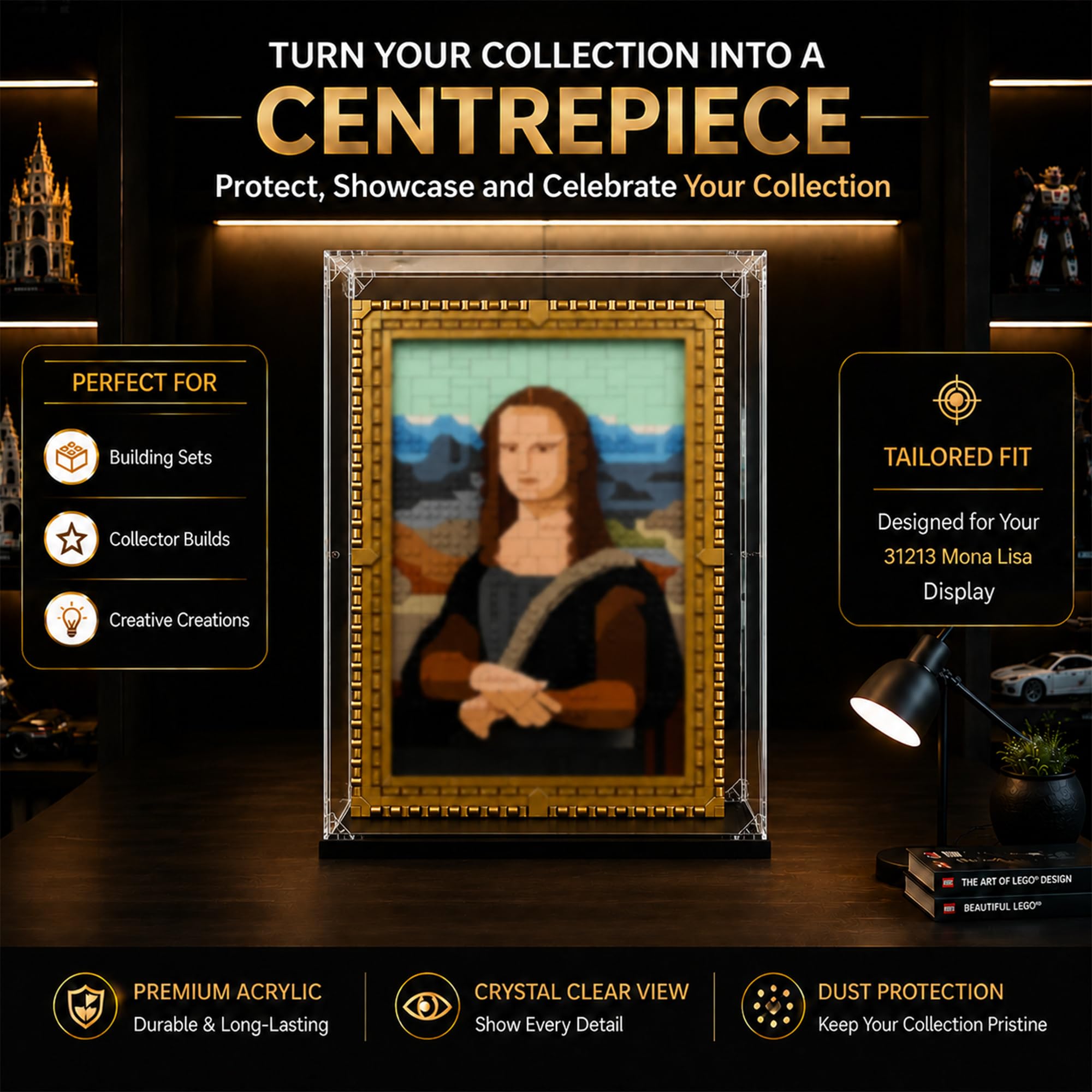 Vetrina per lego 31213 Mona Lisa, scatola acrilica trasparente