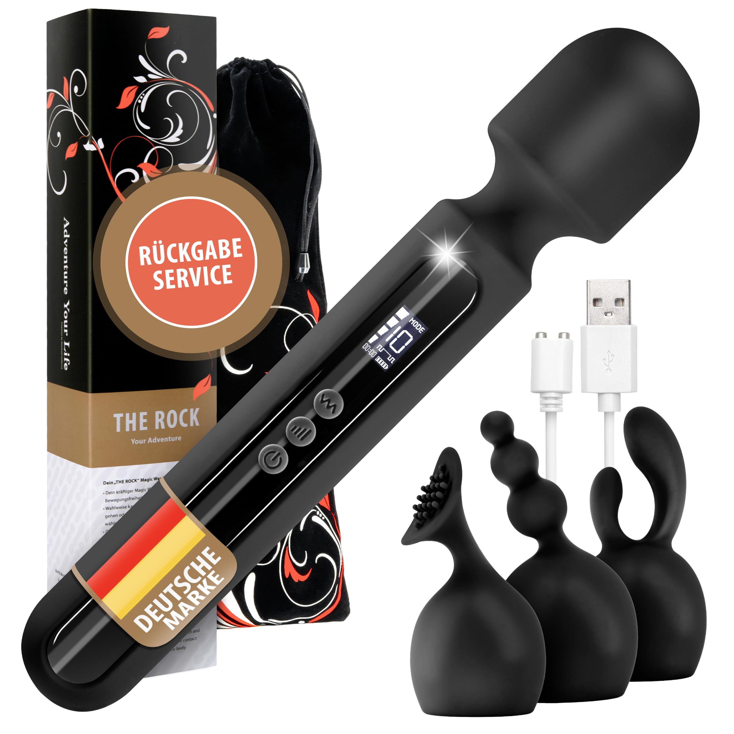 THE ROCK XXL Akku - Vibration für Frauen, Magic Wand [EXTRA STARK] | Massagegerät I Sex Spielzeug für die Frau +Tasche I Silikon - Dildo I Vibratorensets für Frauen I Sex Spielzeug für die Paare