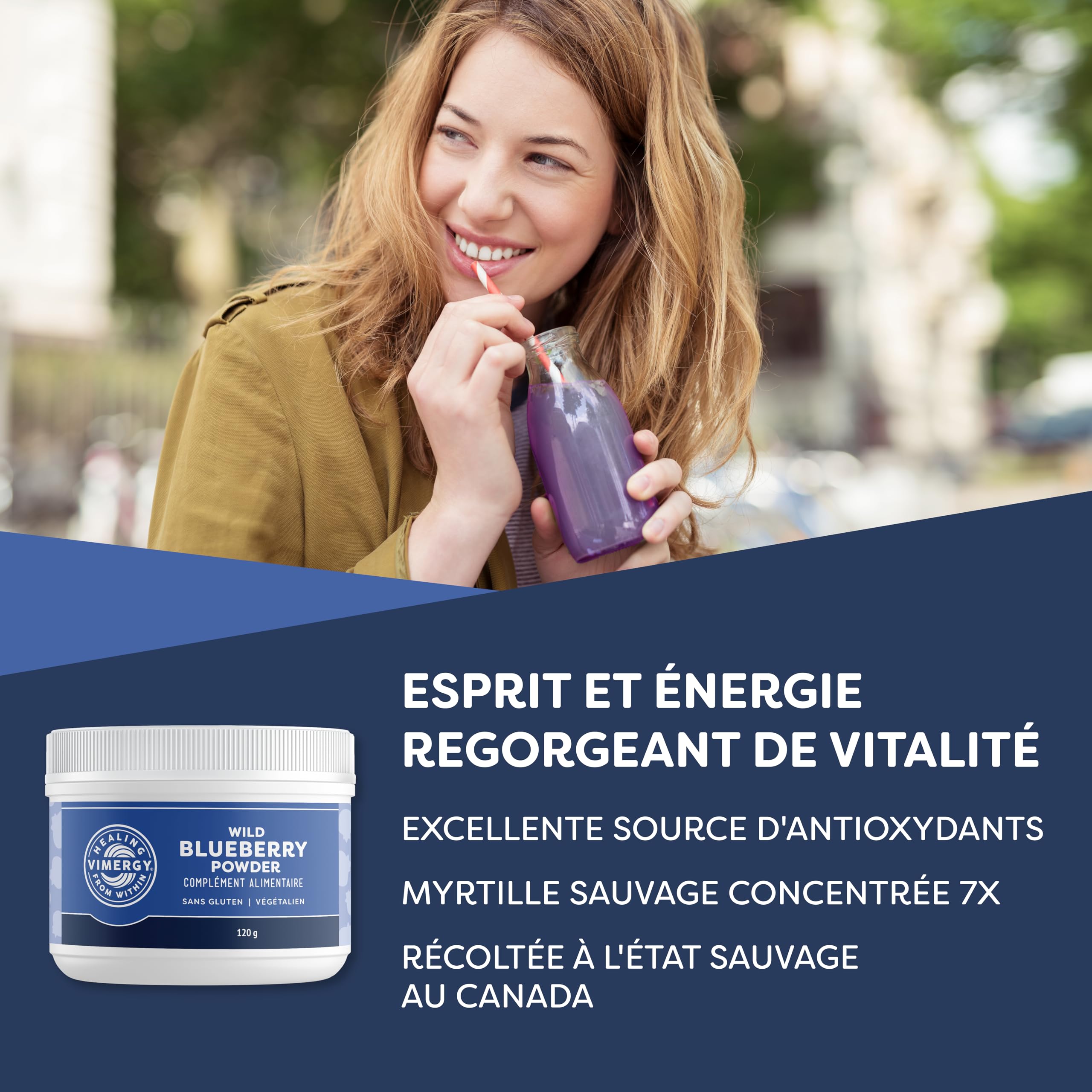 Vimergy Poudre de Myrtille Sauvage, 30 Portions – Myrtille Sauvage – Poudre Faites Avec des Myrtilles Entières – Complément Végan – Formulé sans Sucre Ajouté ni Additifs – Sans OGM ni Gluten (120g)
