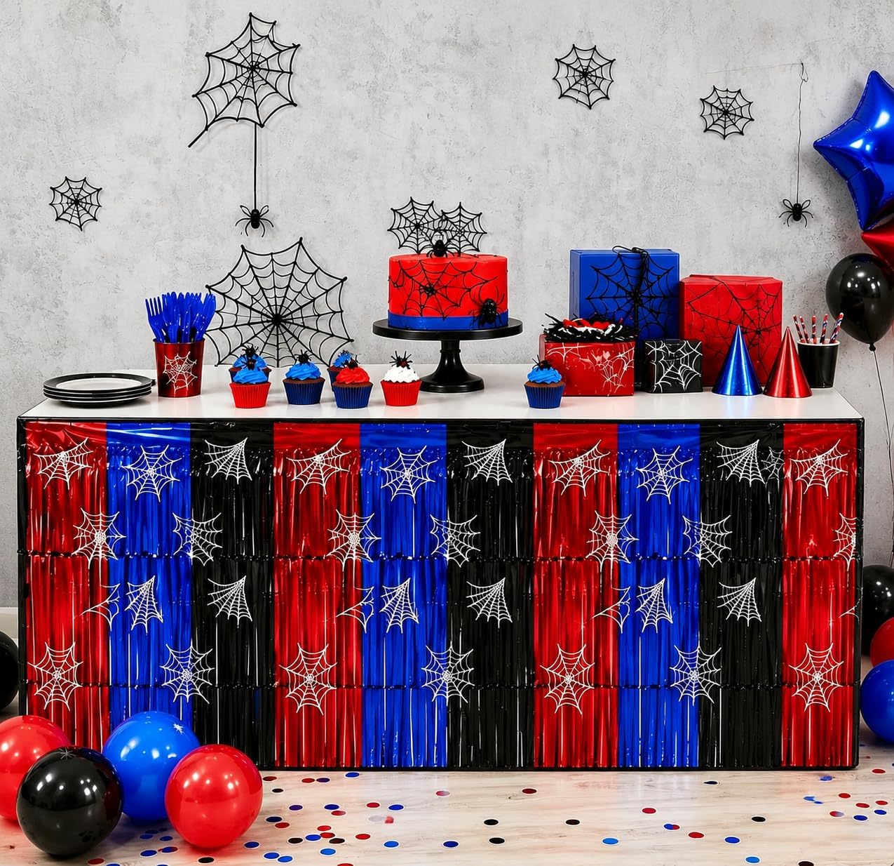 Red Black Blue Foil Fringe Table Skirt Birthday Party Decorations, 2 PCS