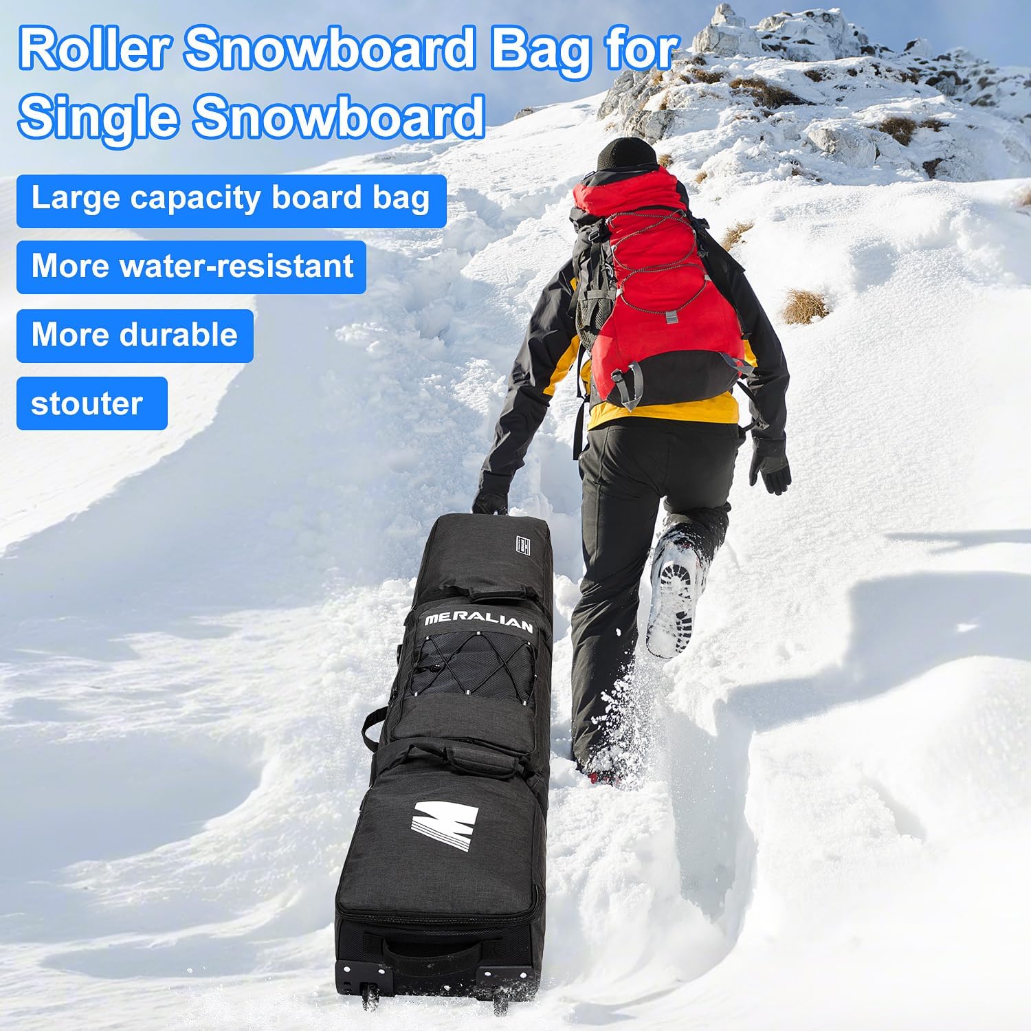Snowboard Bag with Wheels, Padded Roller Snowboard Bag for Single Snowboard and Snowboard Boots,Available Length in 160cm and 170cm.