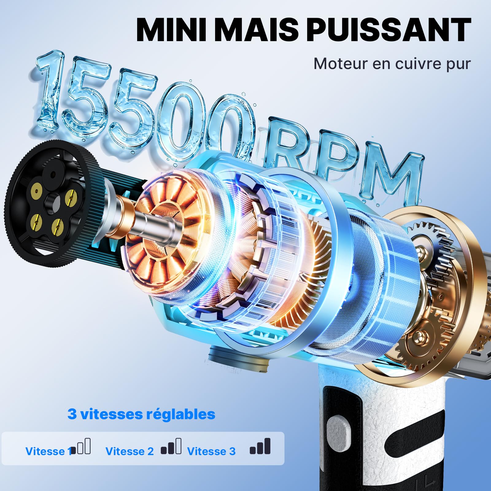 Mini Nettoyeur Haute Pression sans Fil, Nettoyeur Haute Pression avec Mode 3 Vitesses, Buse Pivotante 5 en 1 et 180 °,Portable et léger，Pistolet Haute Pression Batterie