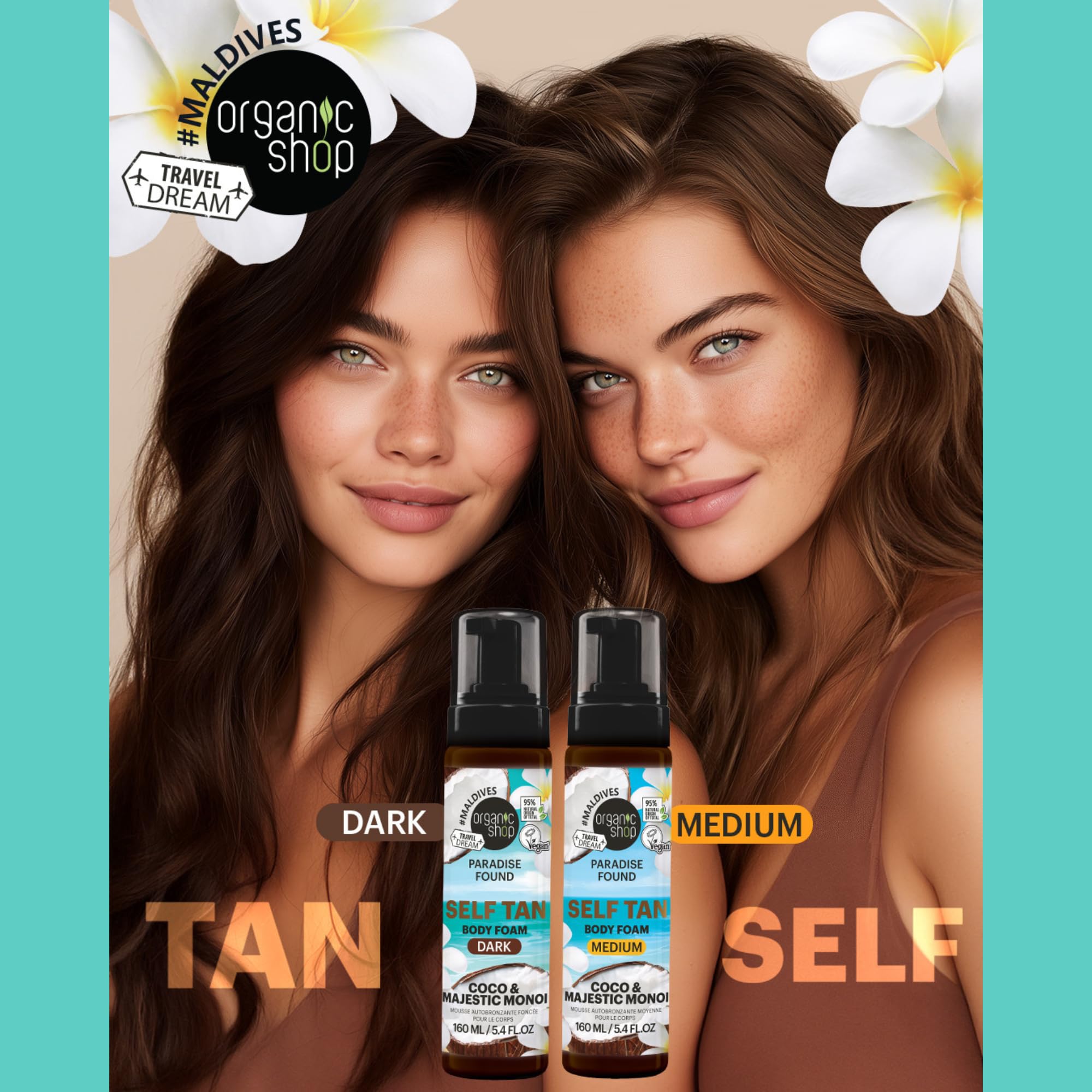 Organic Shop Paradise Found DARK Self Tan Body Foam with Coco & Majestic Monoi, 160ml, Turquoise, 160 ml (Pack of 1) - Image 4