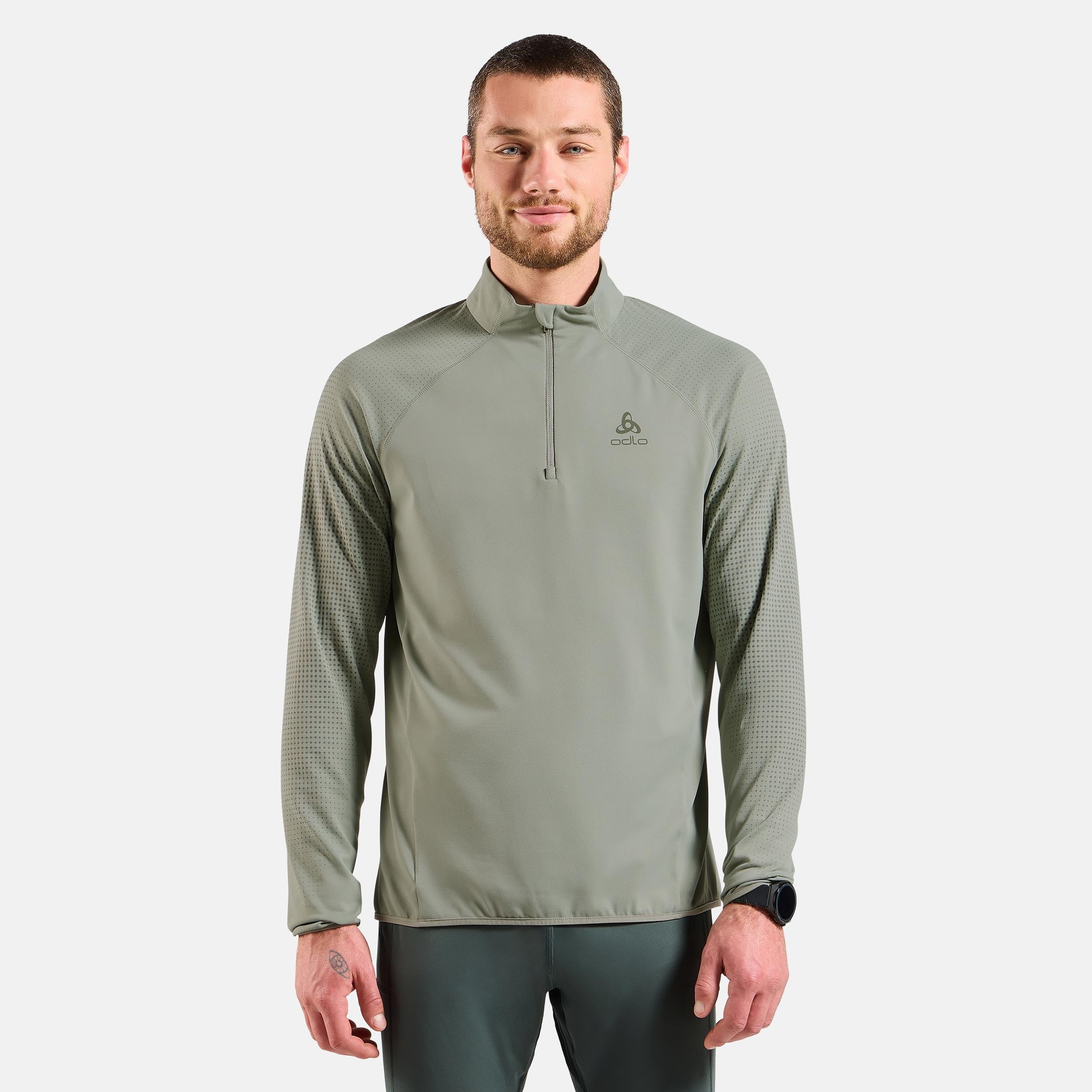 Odlo Zeroweight Warm Mid Layer 1/2 Zip Laufshirt Herren Oliv - Shadow XXL