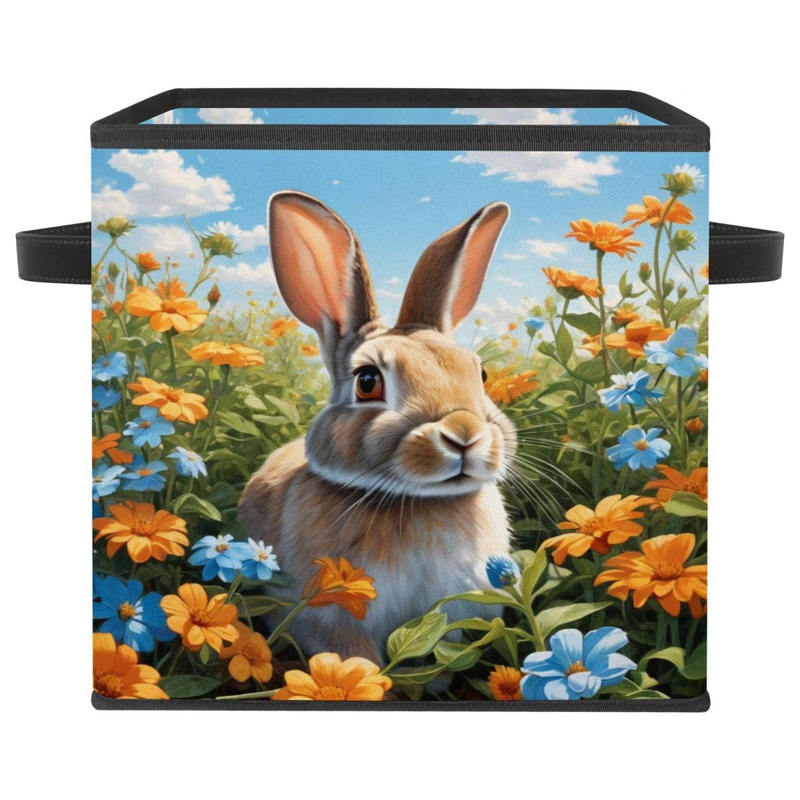 Lapin mignon et fleur boîte de rangement pliable anti désordre chambre