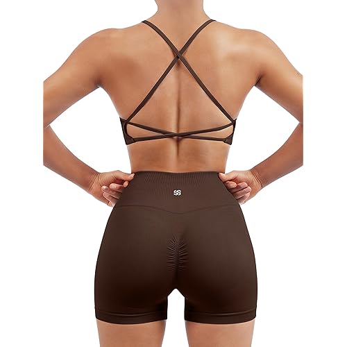 SUUKSESS Women Seamless Workout Sets Strappy Sports Bra High Waist Booty Shorts Outfits