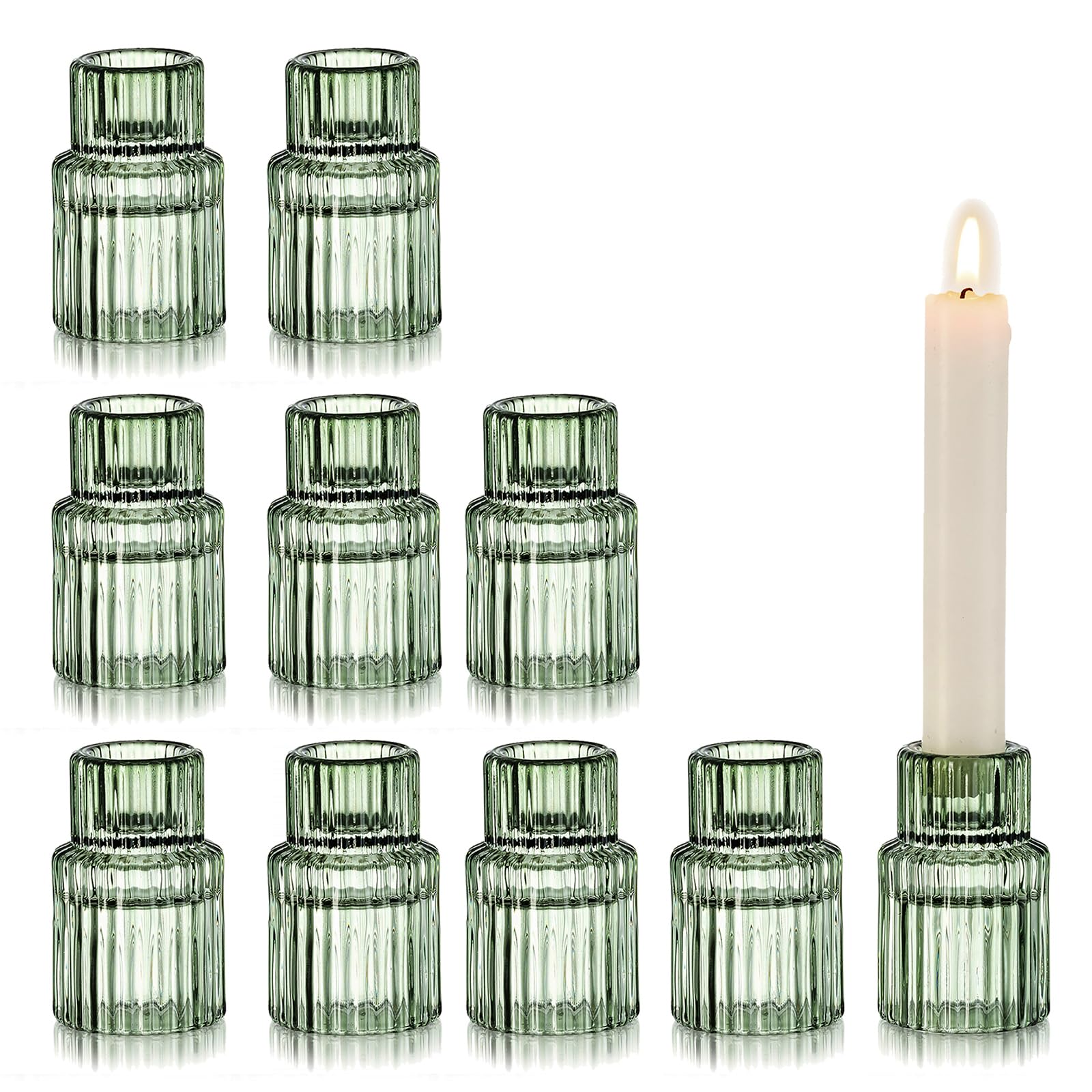 Porte-bougies en verre vert Glasseam lot de 10 bougeoirs striés