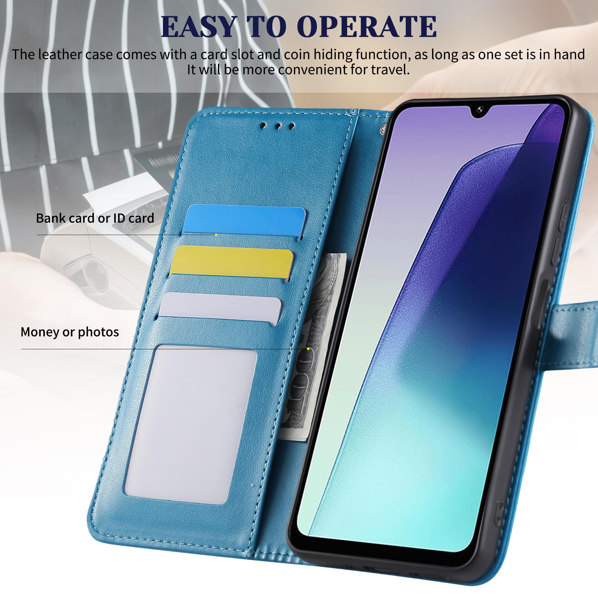 HTDELEC Coque Cuir Flip Pour Xiaomi Redmi 14C 4G / Redmi A4 5G Bleu - Portefeuille Avec Support Et Fentes Cartes