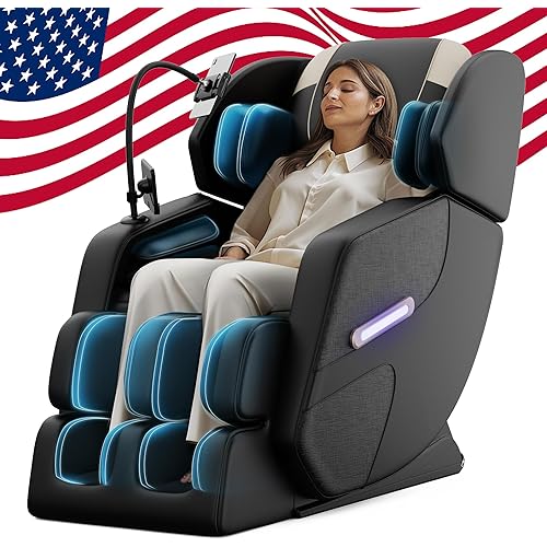 Massage Chair with Zero Gravity, Recliner with Heating, Full Body Airbags, 6 Fixed Rollers, Touch Screen, Bluetooth Speaker, Black