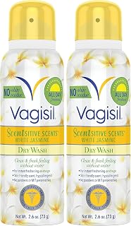 Scentsitive Scents Feminine Dry Wash Deodorant Spray for Women, Gynecologist Tested, Paraben Free, White Jasmine, 2.6 Ounce (Pack of 2)