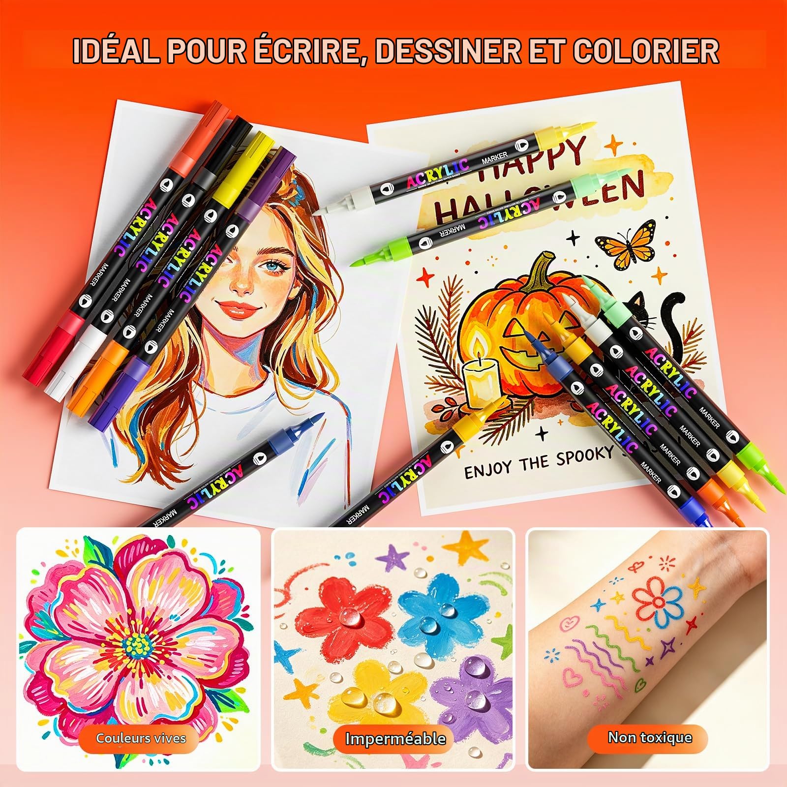 144Couleurs 72Pièces Feutre Acrylique, Marqueur Acrylique