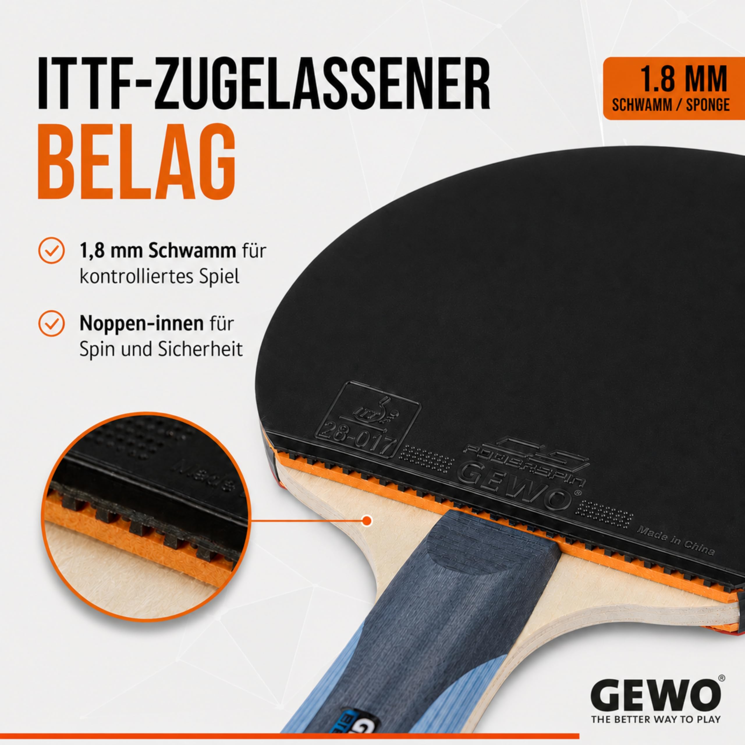 GEWO CS Energy Control - Racchetta da ping pong concava, sviluppata da Christian Süß