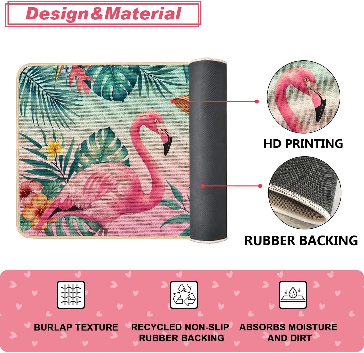 Baccessor Summer Kitchen Rugs Set of 2, Flamingo Beach Coastal Tropical Kitchen Mats for Floor Hallway Low-Profile Seasonal Home Decor 17x29 and 17x47 Inch