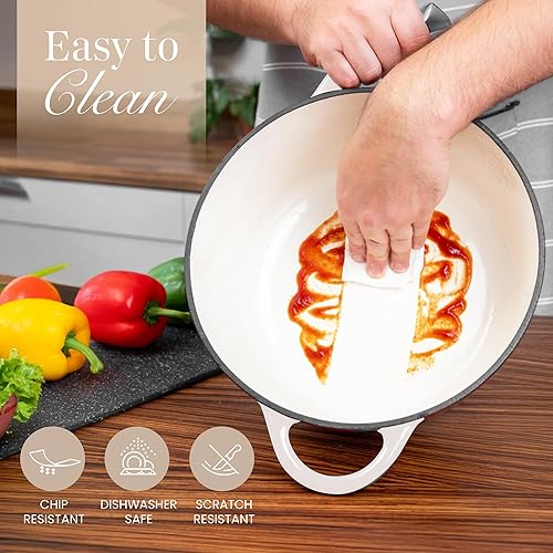 Vista 171 de Nuovva - Olla holandesa de hierro fundido con tapa – Cacerola esmaltada apta para horno hasta 500° F antiadherente – Utensilios de cocina Rojo