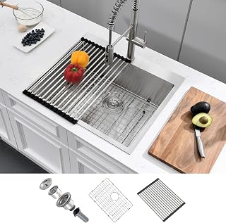 25 Inch Drop In Kitchen Sink, 25x22x10 Inch Single Bowl Top Mount Kitchen Sink 16 Gauge Stainless Steel Drop in Sink 10'' Deep Handmade Kitchen Sink with Accessories