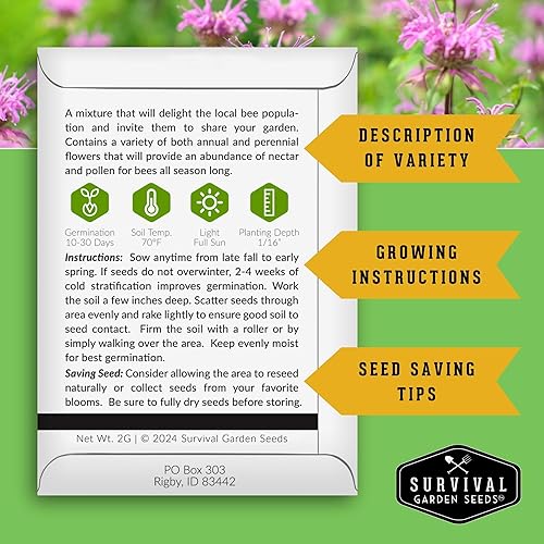 Miniatura 2 de Paquete de 3 semillas de mezcla de polinizador de abeja para plantar, paquete con instrucciones para cultivar flores anuales y perennes para