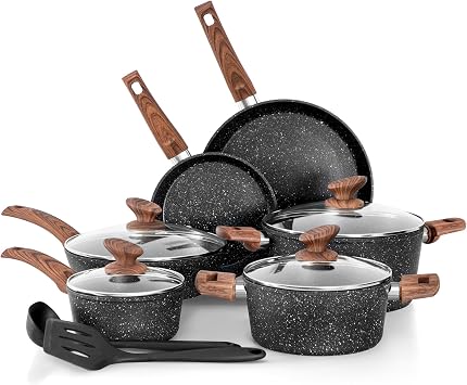 Kitchen Academy 12 Pieces Nonstick Pots and Pans Set, Cookware Set Black