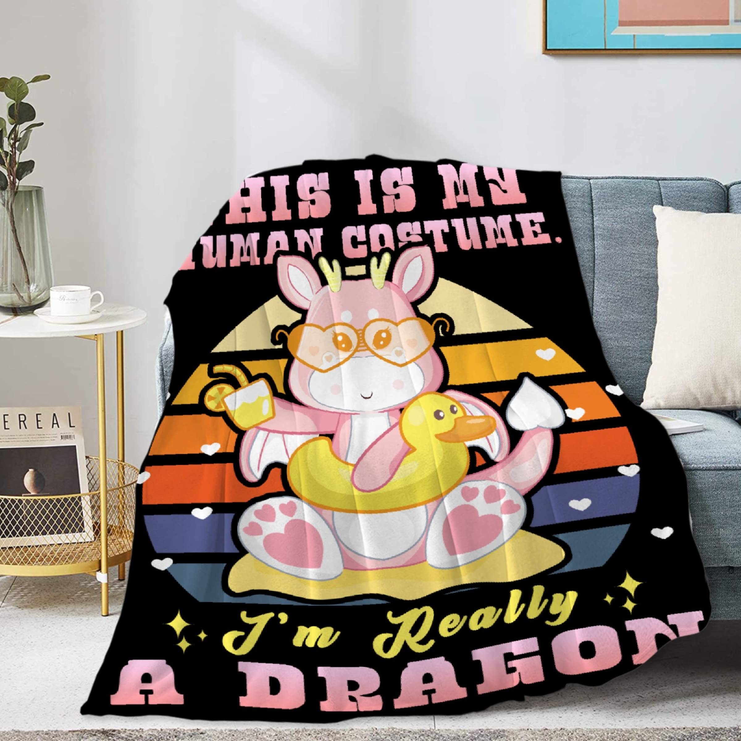 Homiehug I'm Really A Dragon Soft Blanket Funny Flannel Plush Gifts Cozy Fuzzy Throws for Nap Bedding Sheet Couch Animal Decor Tapestries Child Non-Shedding 90